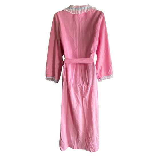 Vintage JJM New York Robe Womens Size 40 Pink Lace Trim Maxi Belted Made USA 70s - Picture 4 of 8